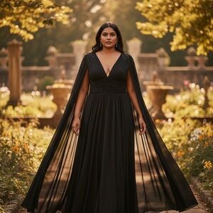 Elegant Black Maxi Dress with Cape